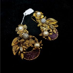 Handcrafted crush stones earrings, Pakistani Indian earrings, formal jewelry
